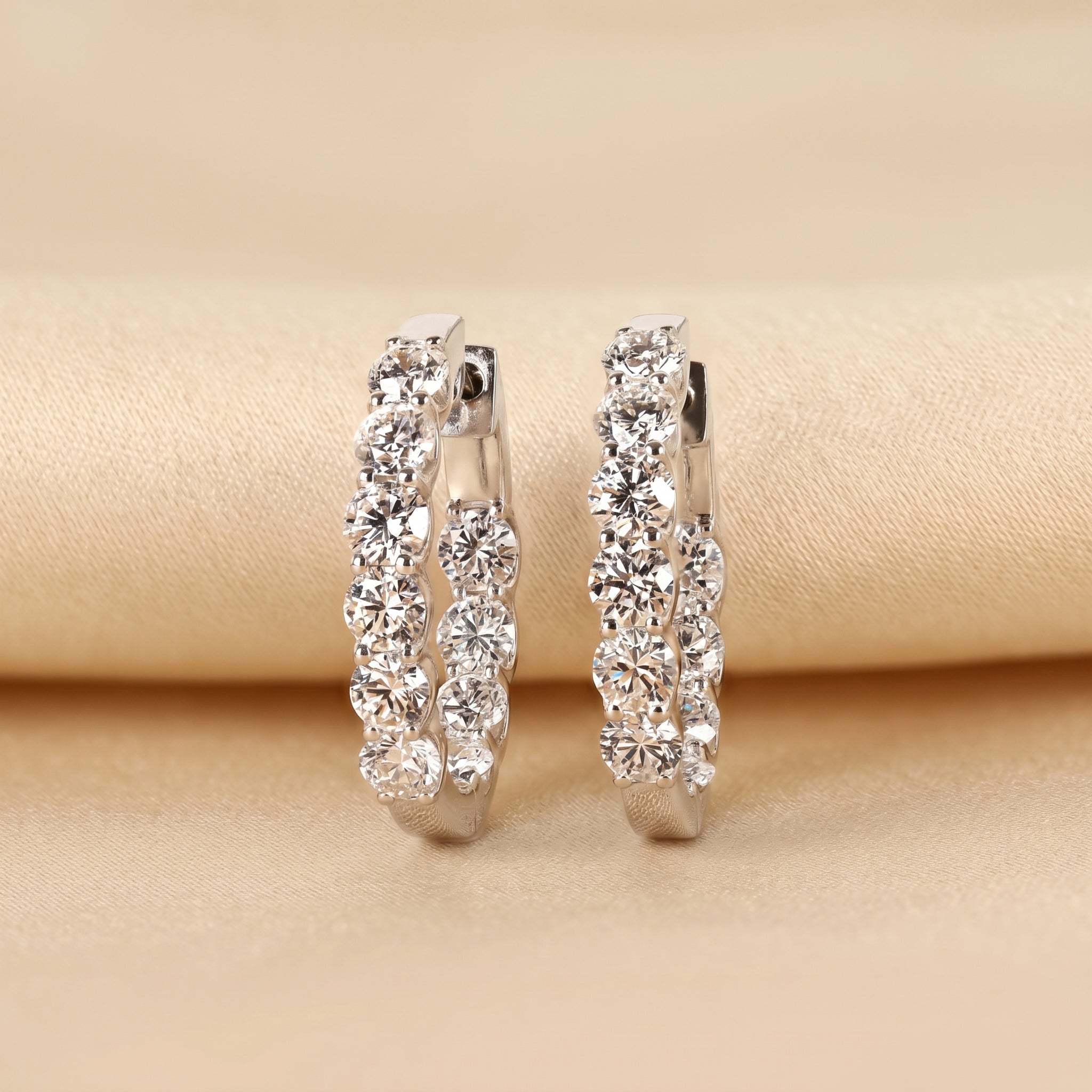 Minimalist Lab Grown Diamond Hoop Earrings in 10K White Gold 4.78 CTW