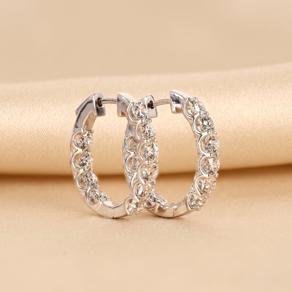 Minimalist Lab Grown Diamond Hoop Earrings in 10K White Gold 4.78 CTW