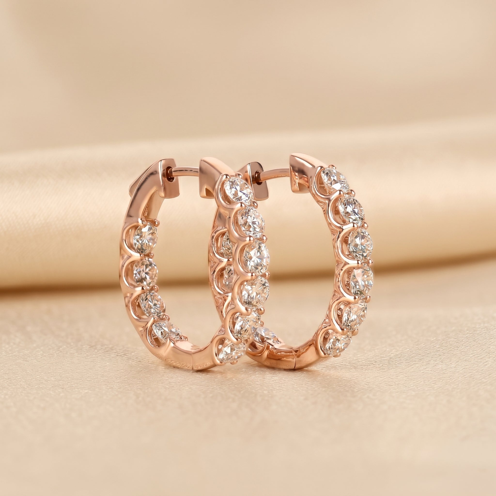 Minimalist Lab Grown Diamond Hoop Earrings in 14K Rose Gold 4.78 CTW