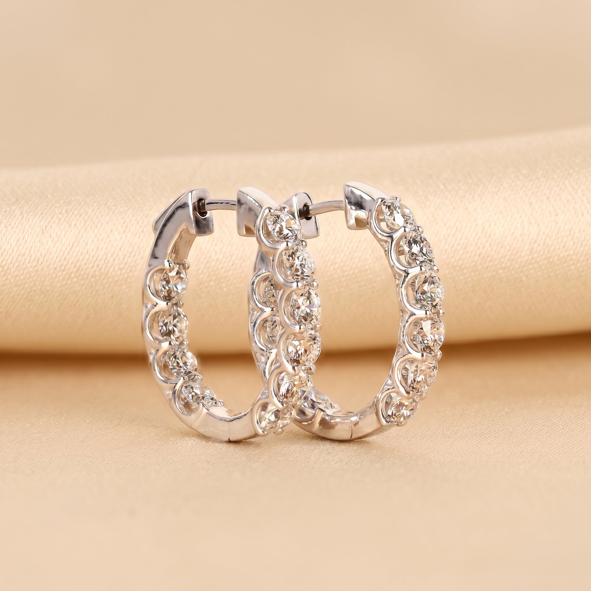 Minimalist Lab Grown Diamond Hoop Earrings in 18K White Gold 4.78 CTW