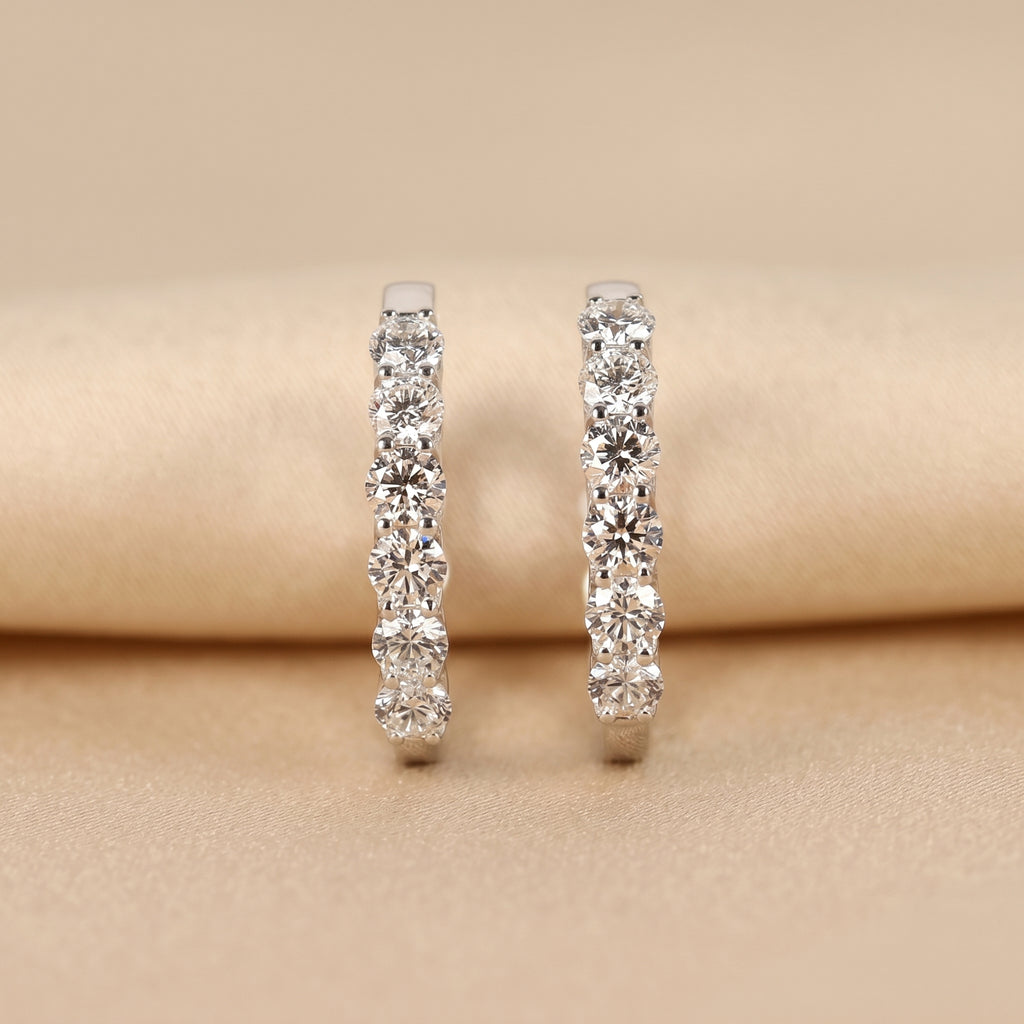 Minimalist Lab Grown Diamond Hoop Earrings in 18K White Gold 4.78 CTW