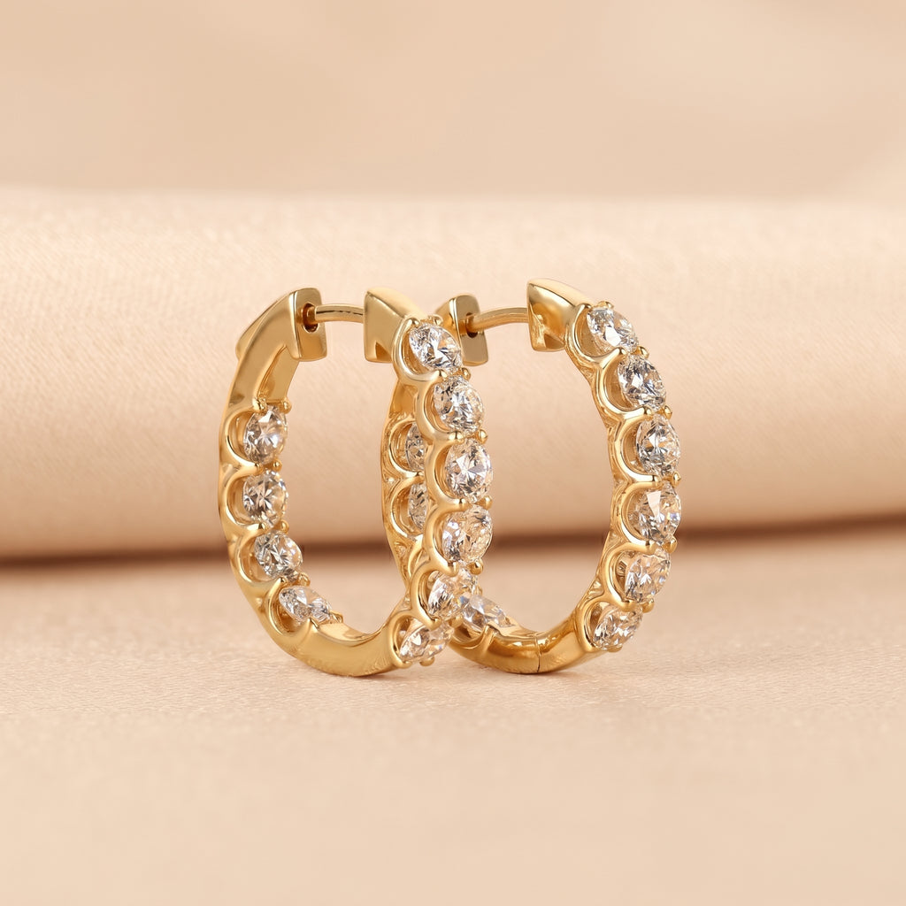 Minimalist Lab Grown Diamond Hoop Earrings in 18K Yellow Gold 4.78 CTW
