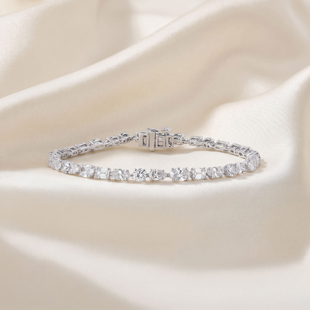 Mixed Cut Tennis Bracelet Lab Grown Diamonds 14K White Gold 8 CTW