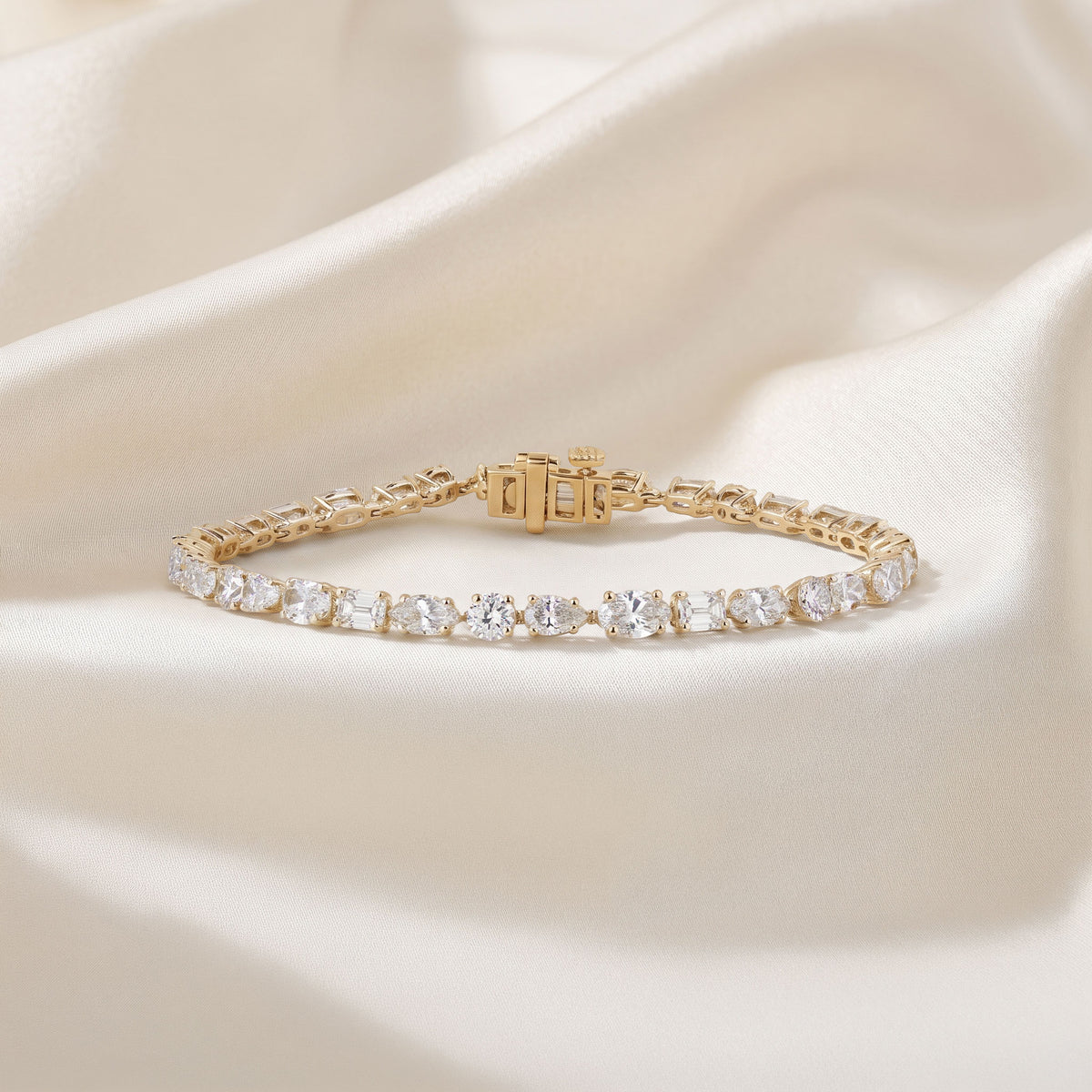 Mixed Cut Tennis Bracelet Lab Grown Diamonds 18K Yellow Gold 8 CTW