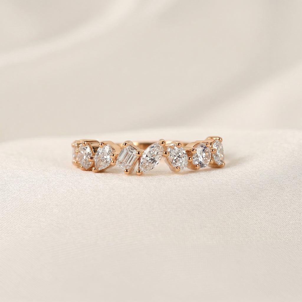 Multi-Shape Diamond Half Eternity Band in 10K Rose Gold 1.01 CTW