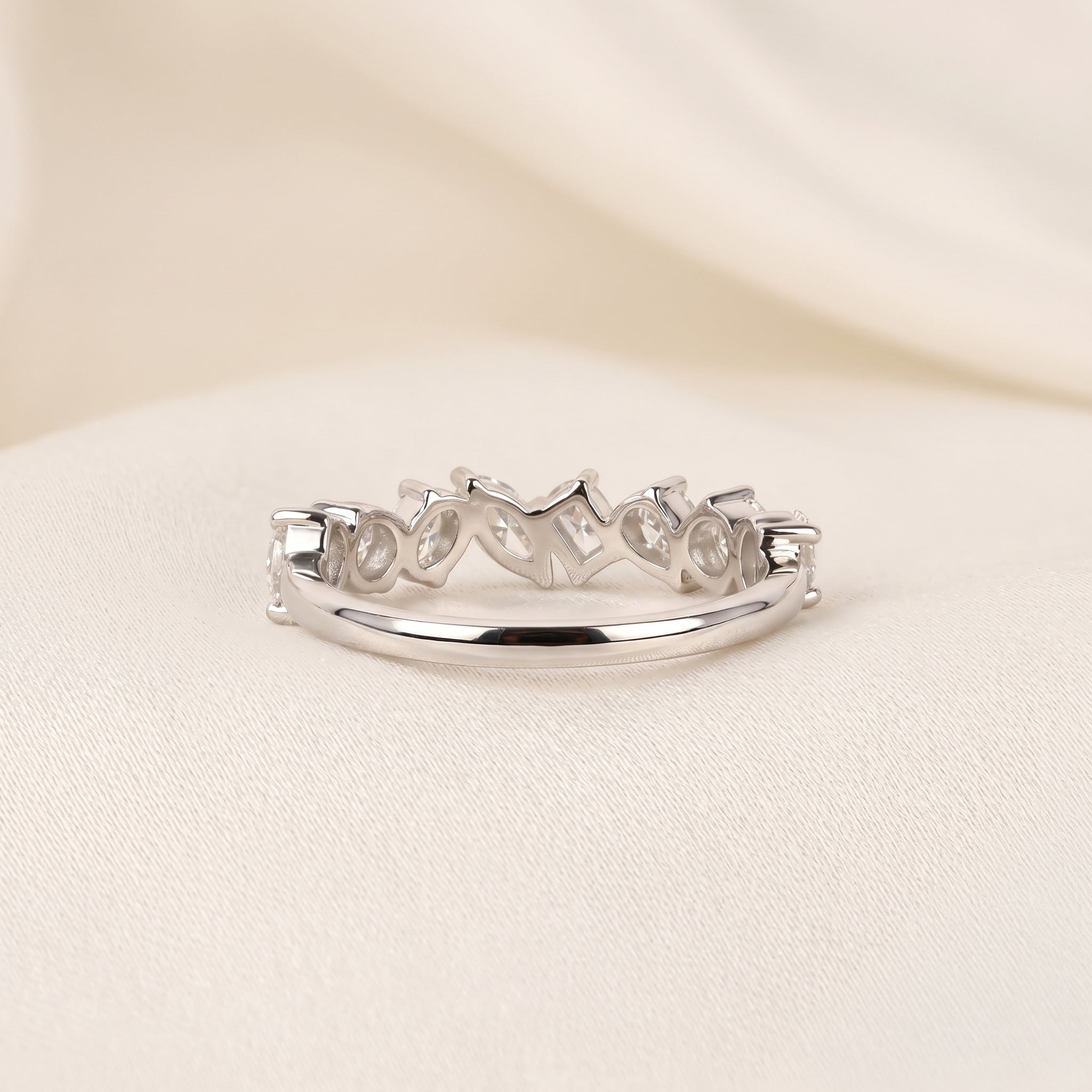 Multi-Shape Diamond Half Eternity Band in 10K White Gold 1.01 CTW