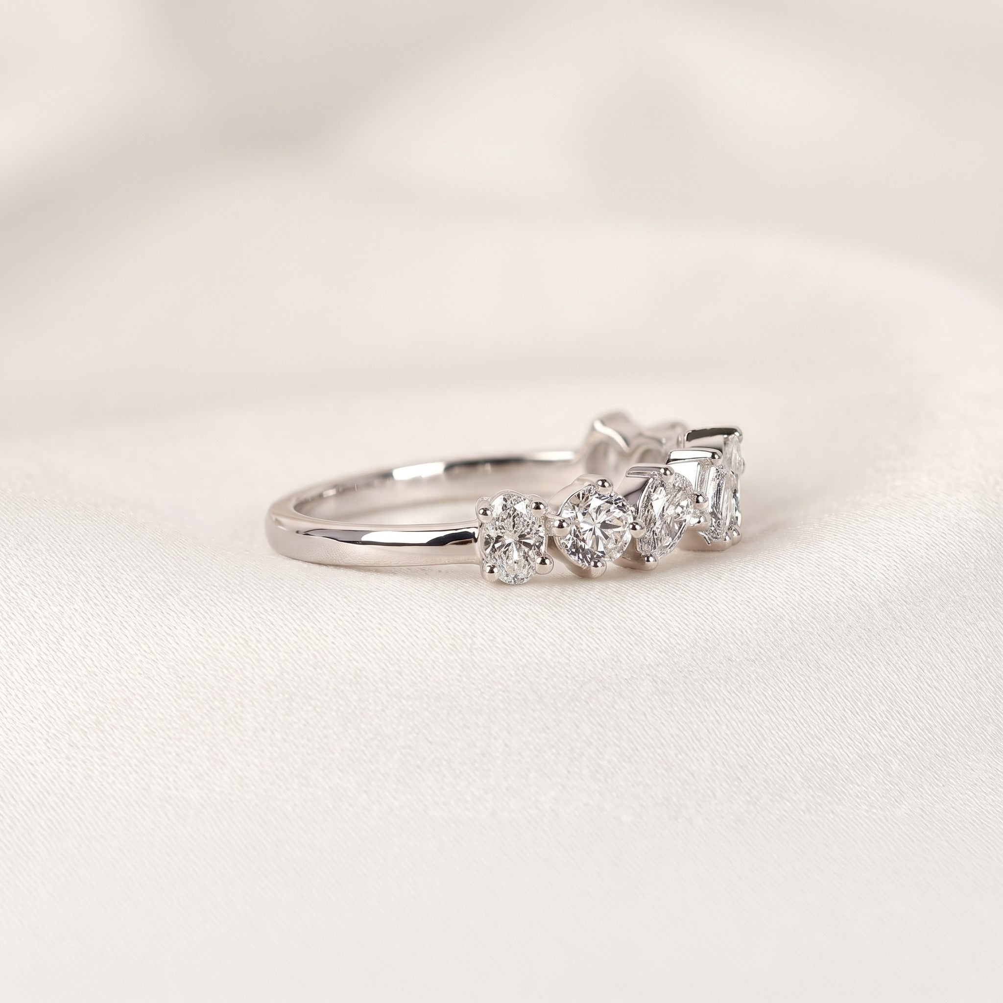 Multi-Shape Diamond Half Eternity Band in 10K White Gold 1.01 CTW