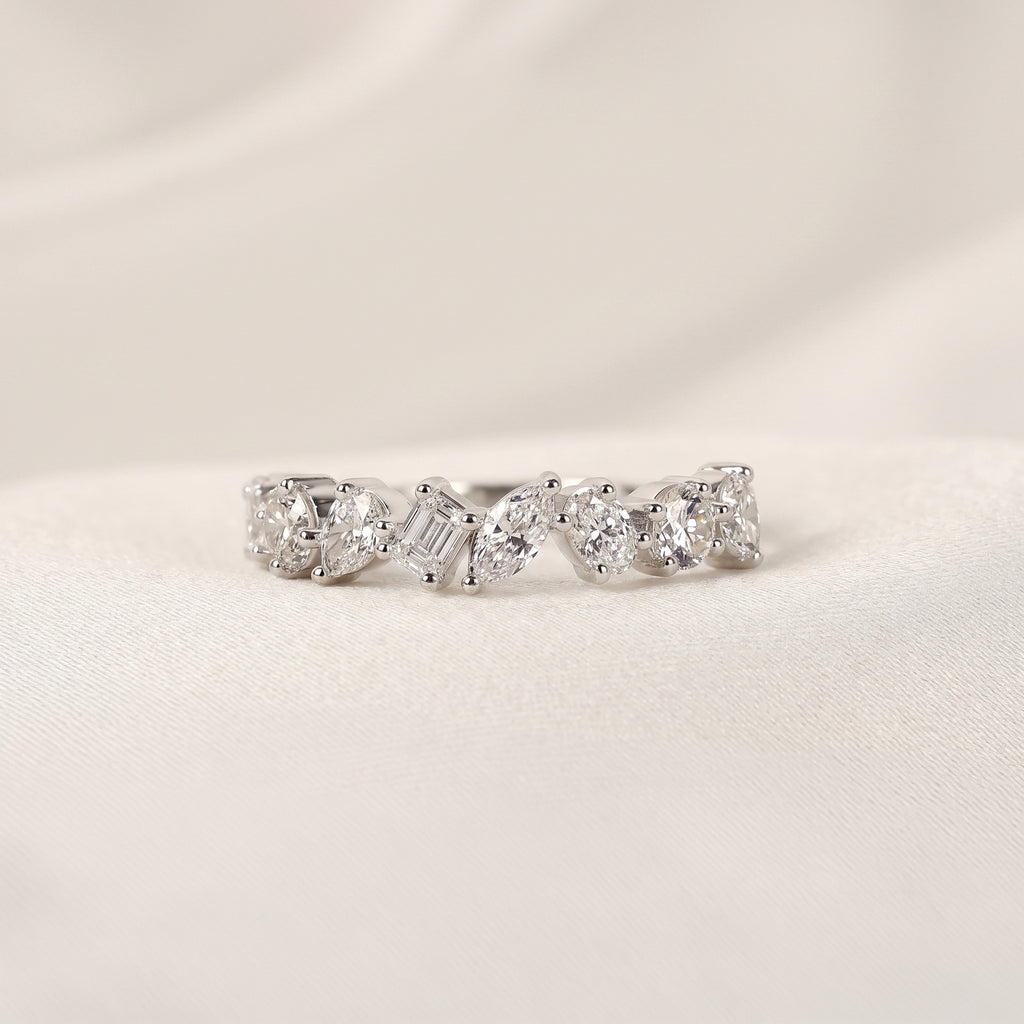 Multi-Shape Diamond Half Eternity Band in 10K White Gold 1.01 CTW