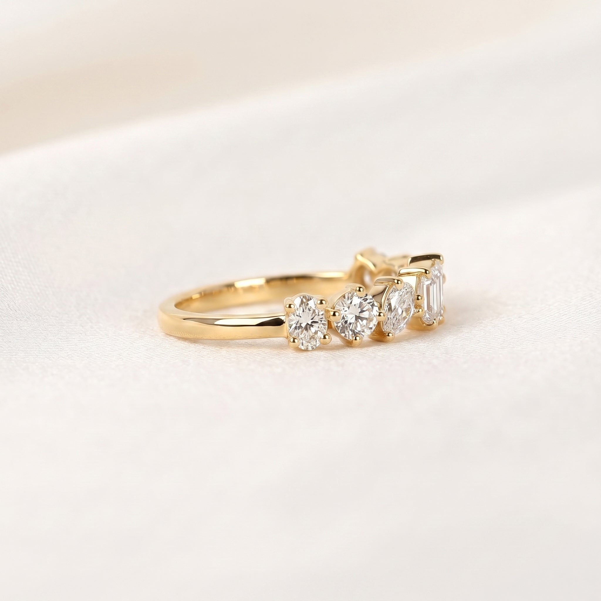 Multi-Shape Diamond Half Eternity Band in 10K Yellow Gold 1.01 CTW