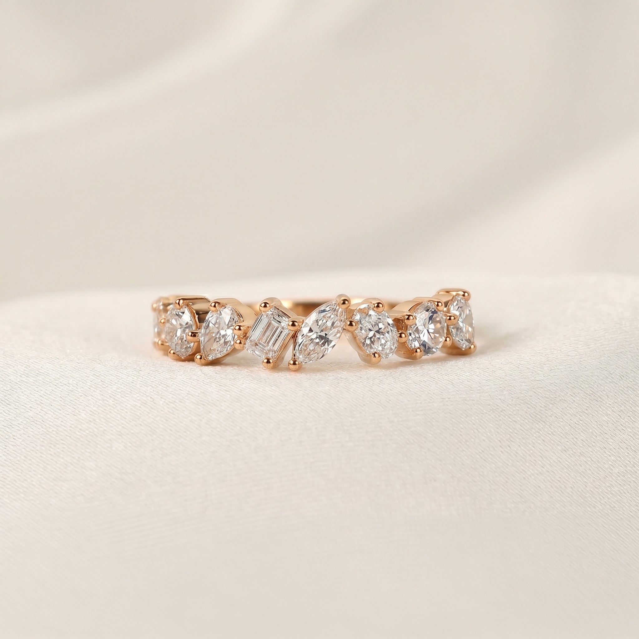 Multi-Shape Diamond Half Eternity Band in 14K Rose Gold 1.01 CTW