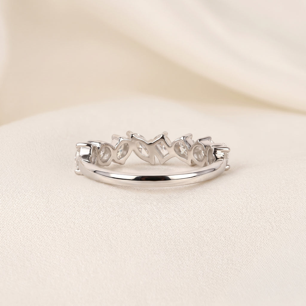 Multi-Shape Diamond Half Eternity Band in 14K White Gold 1.01 CTW