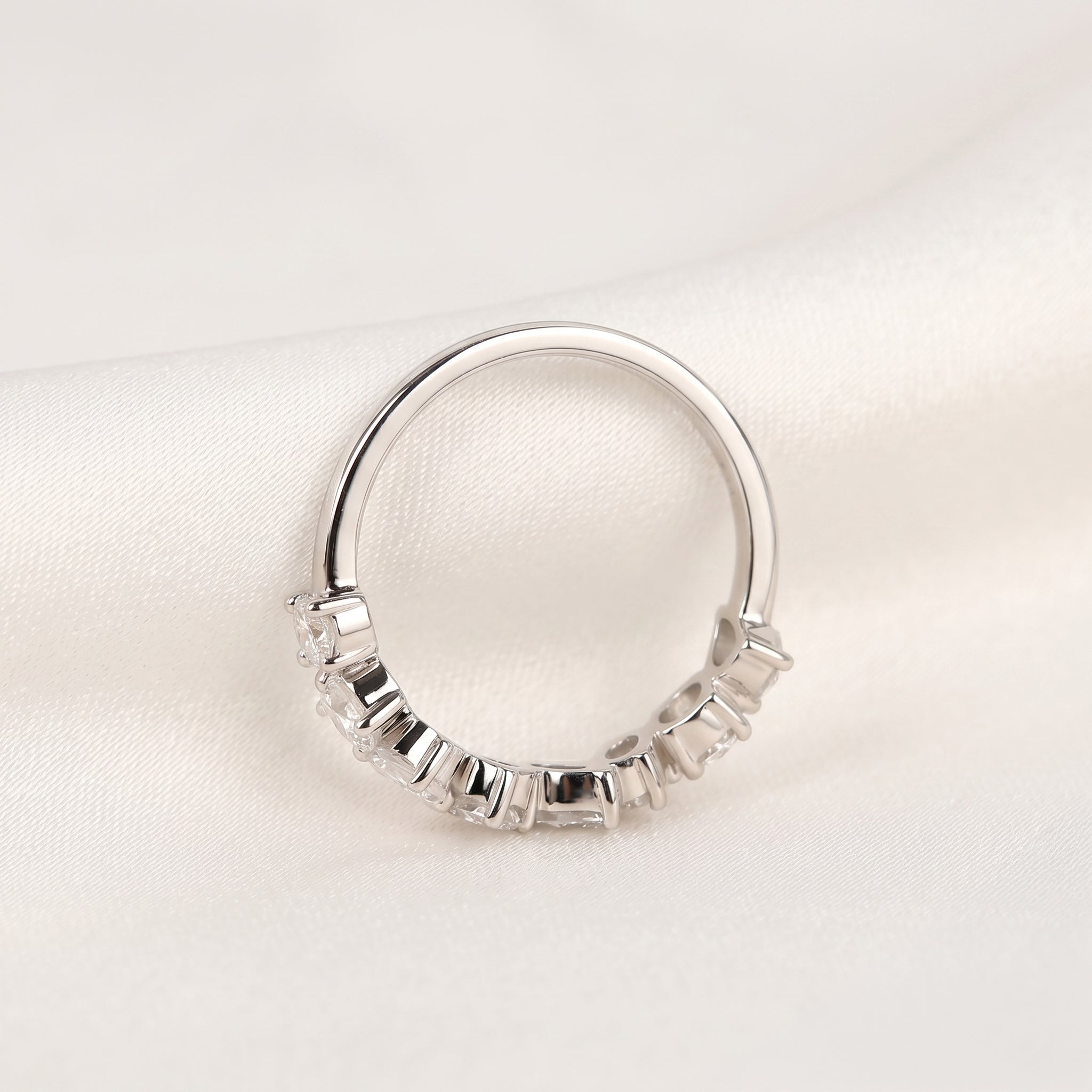 Multi-Shape Diamond Half Eternity Band in 14K White Gold 1.01 CTW