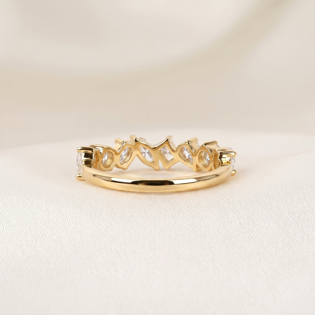Multi-Shape Diamond Half Eternity Band in 14K Yellow Gold 1.01 CTW