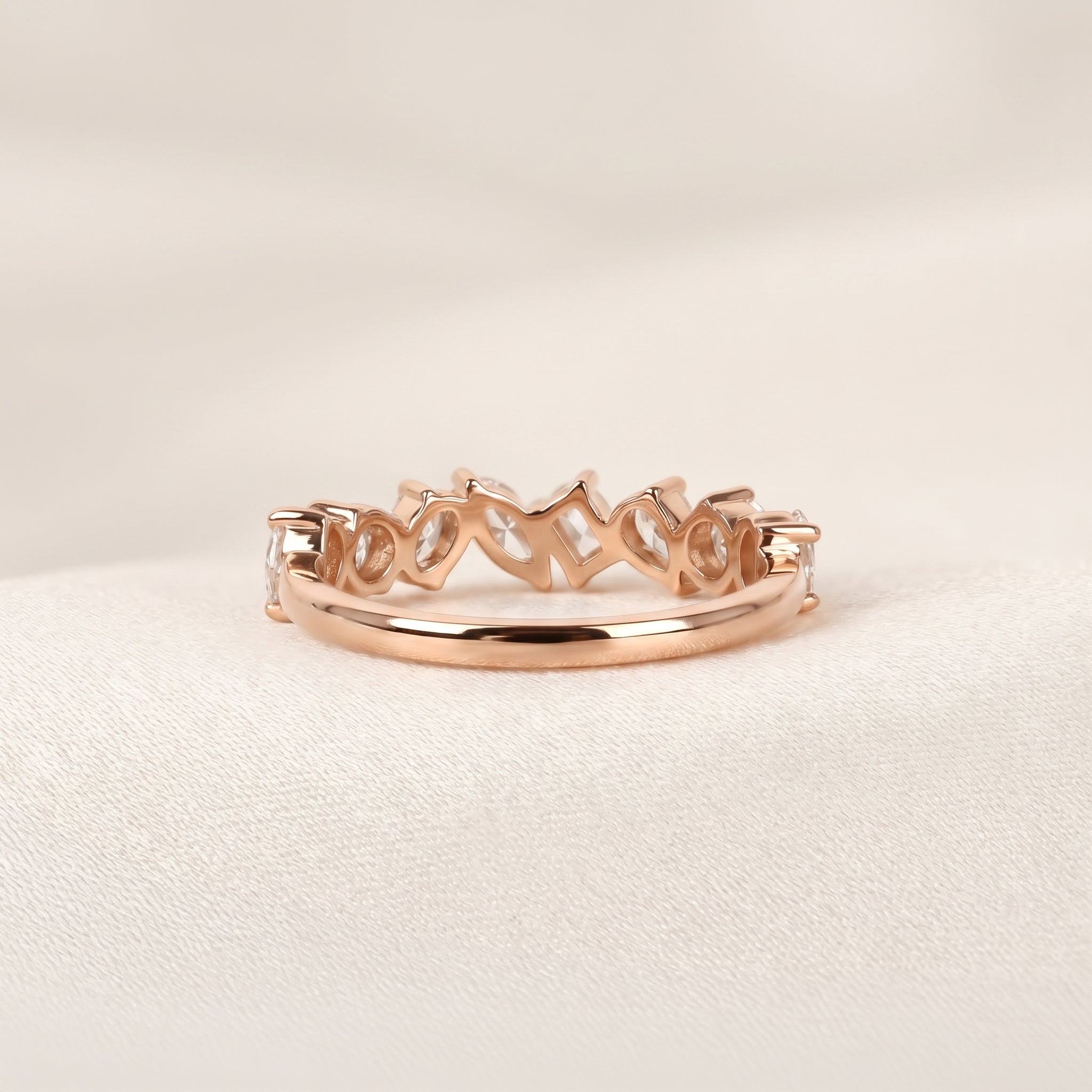 Multi-Shape Diamond Half Eternity Band in 18K Rose Gold 1.01 CTW