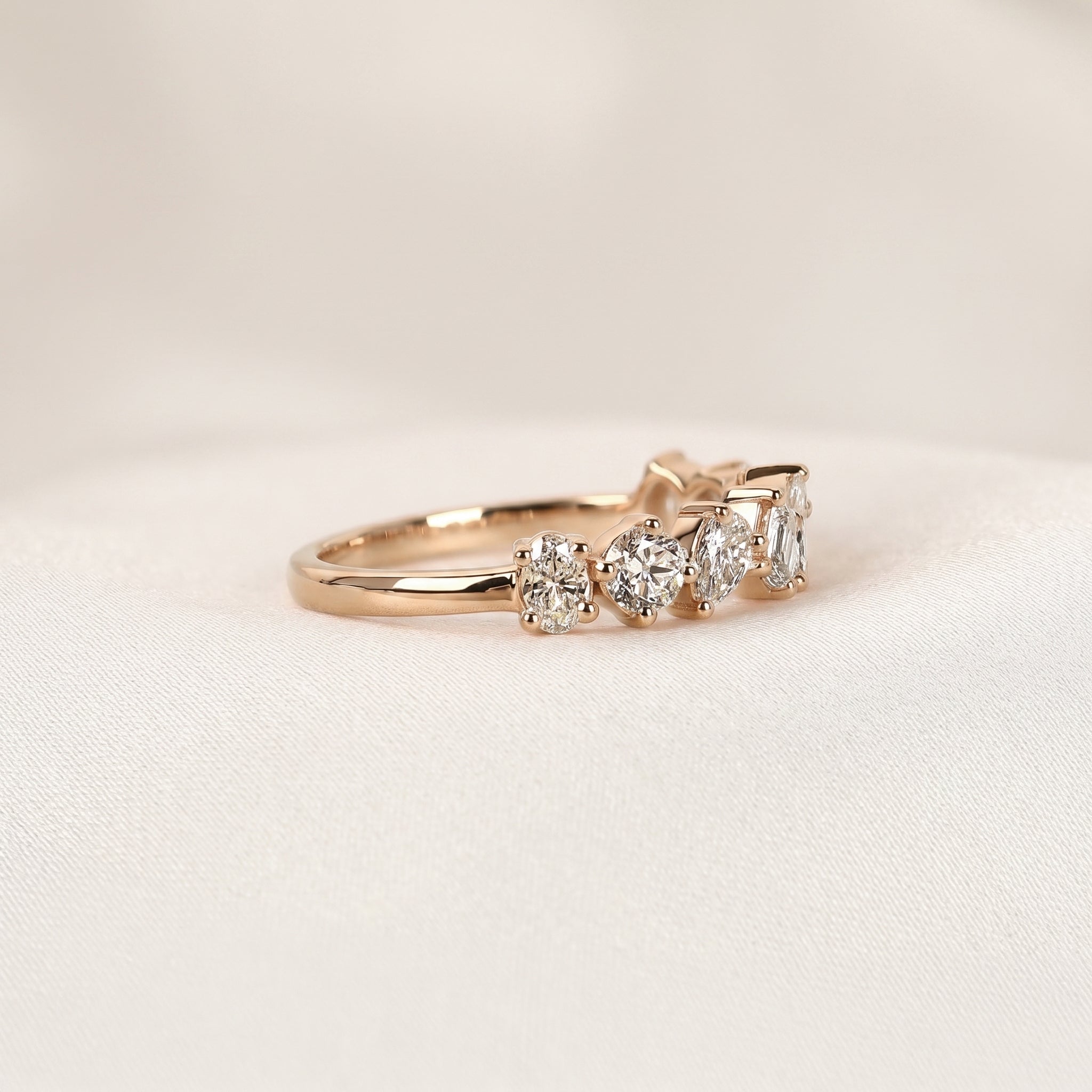 Multi-Shape Diamond Half Eternity Band in 18K Rose Gold 1.01 CTW