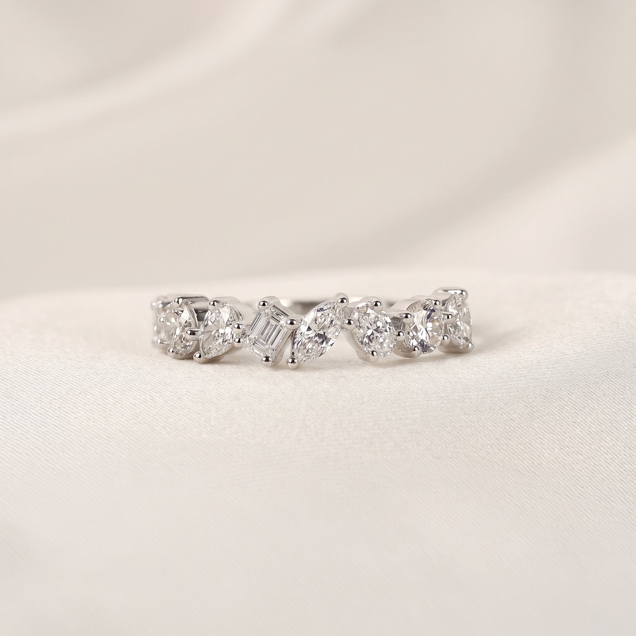 Multi-Shape Diamond Half Eternity Band in 18K White Gold 1.01 CTW