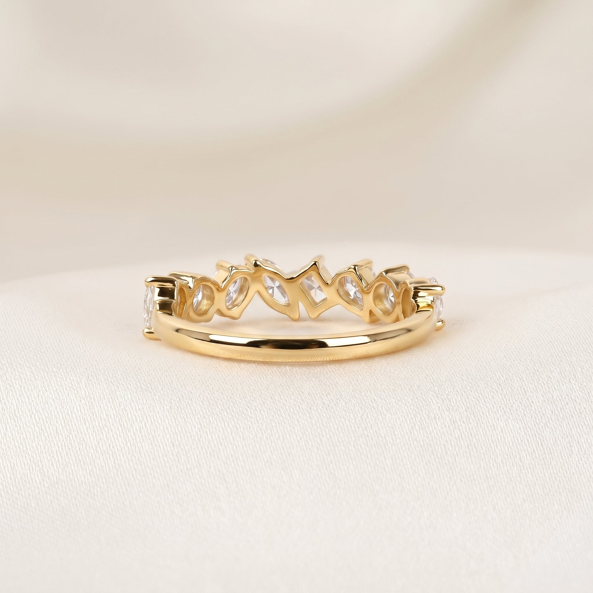 Multi-Shape Diamond Half Eternity Band in 18K Yellow Gold 1.01 CTW