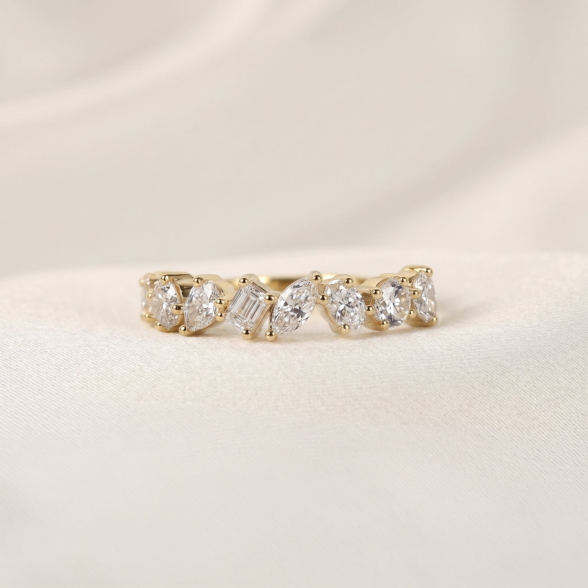 Multi-Shape Diamond Half Eternity Band in 18K Yellow Gold 1.01 CTW