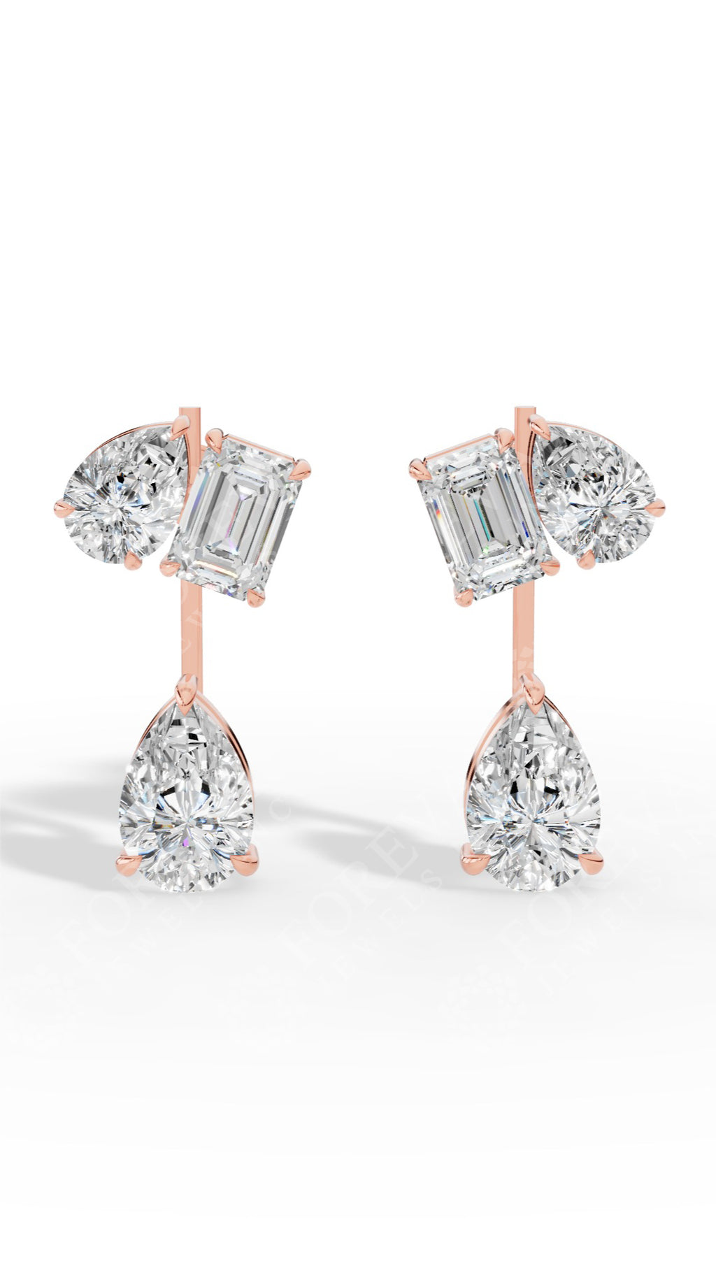 Multi Stone Cascade Duet Earrings With Emerald And Pear Cut 10K Rose Gold 5.4 CTW
