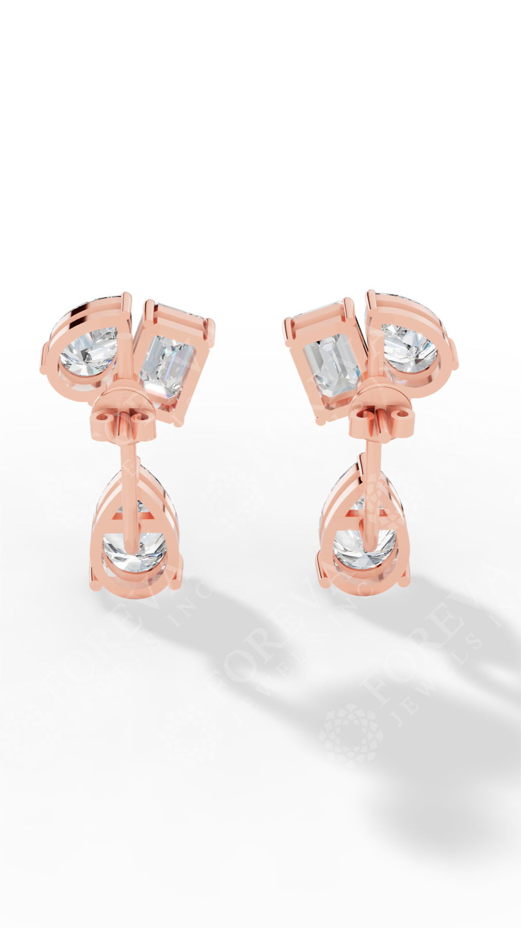 Multi Stone Cascade Duet Earrings With Emerald And Pear Cut 14K Rose Gold 5.4 CTW