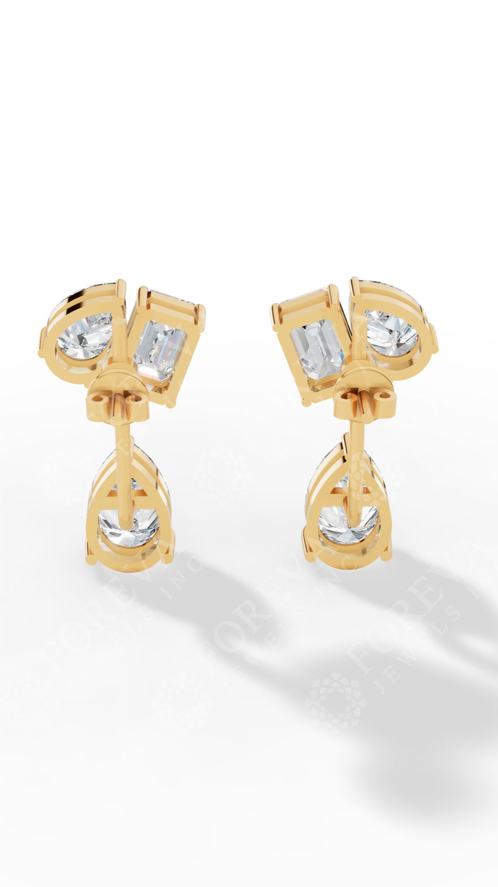 Multi Stone Cascade Duet Earrings With Emerald And Pear Cut 14K Yellow Gold 5.4 CTW