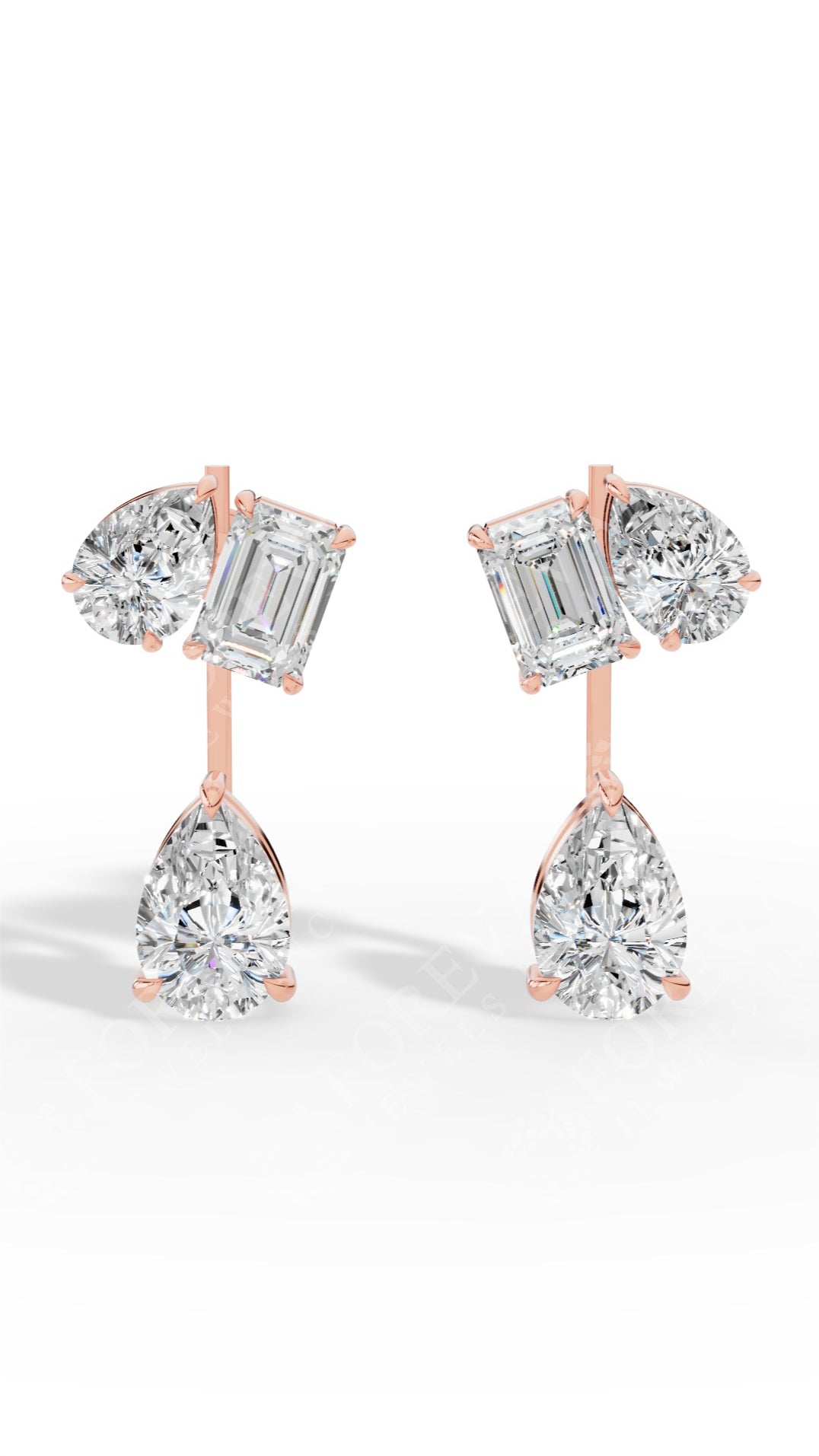 Multi Stone Cascade Duet Earrings With Emerald And Pear Cut 18K Rose Gold 5.4 CTW