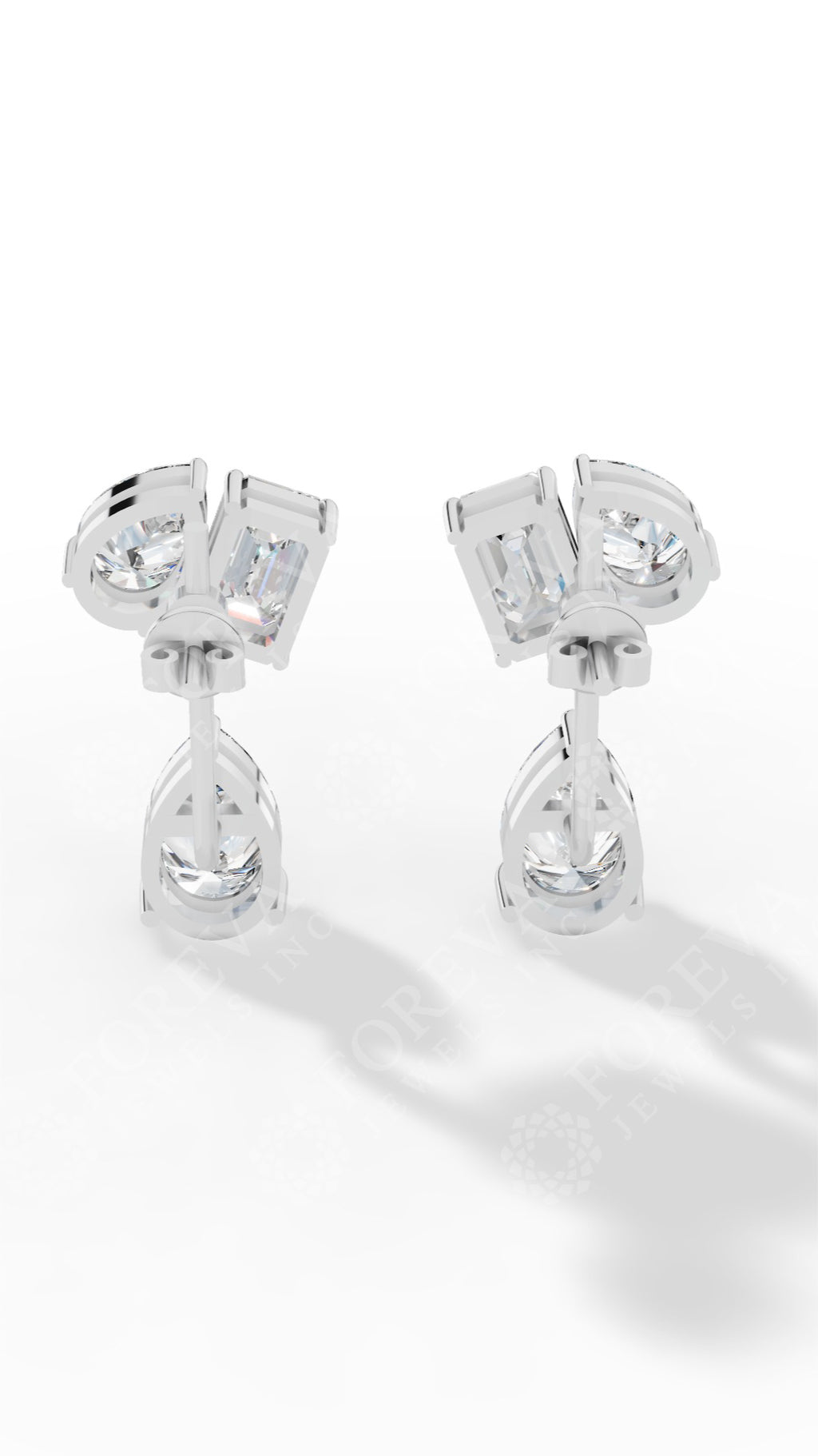 Multi Stone Cascade Duet Earrings With Emerald And Pear Cut 18K White Gold 5.4 CTW