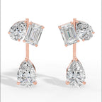 Multi Stone Cascade Duet Earrings With Emerald And Pear Cut Lab Grown Diamonds rose gold
