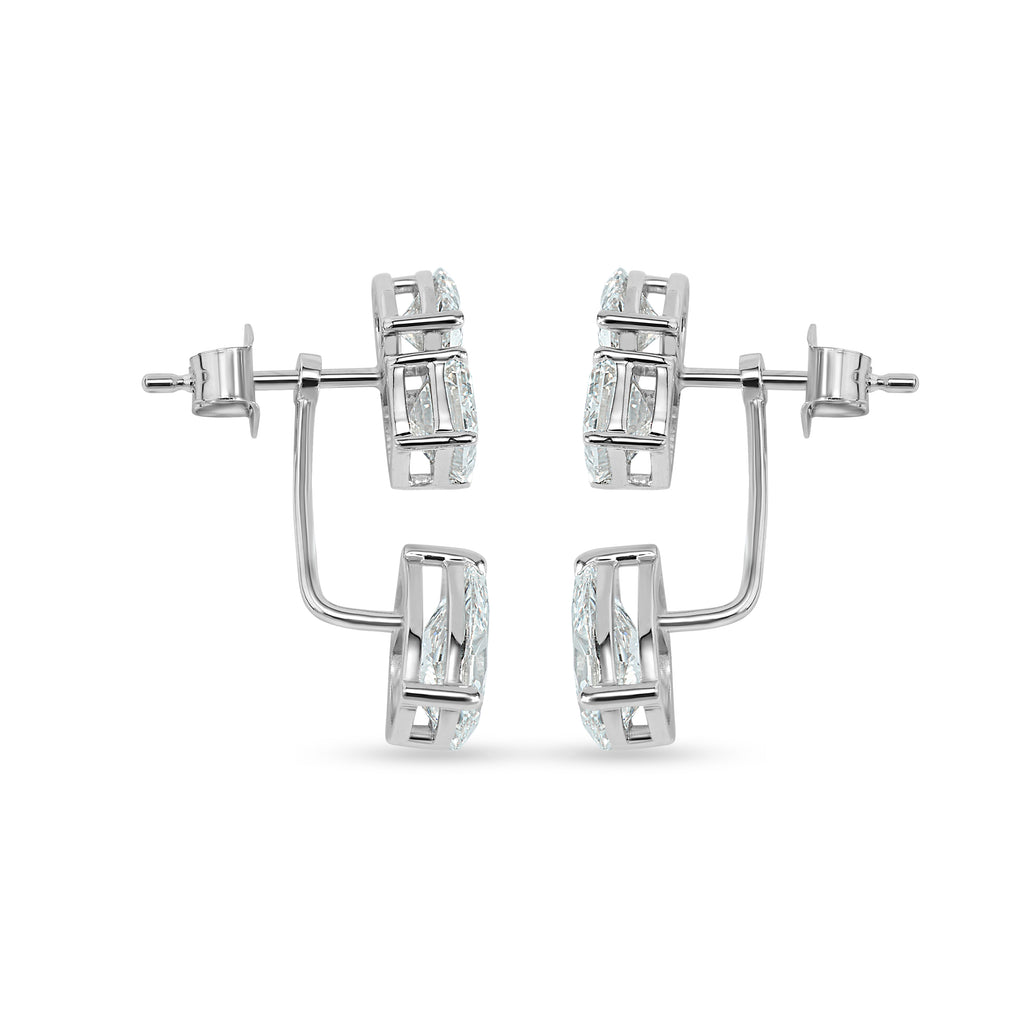 Multi Stone Cascade Duet Earrings With Emerald And Pear Cut Lab Grown Diamonds white gold side