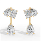 Multi Stone Cascade Duet Earrings With Emerald And Pear Cut Lab Grown Diamonds yellow gold