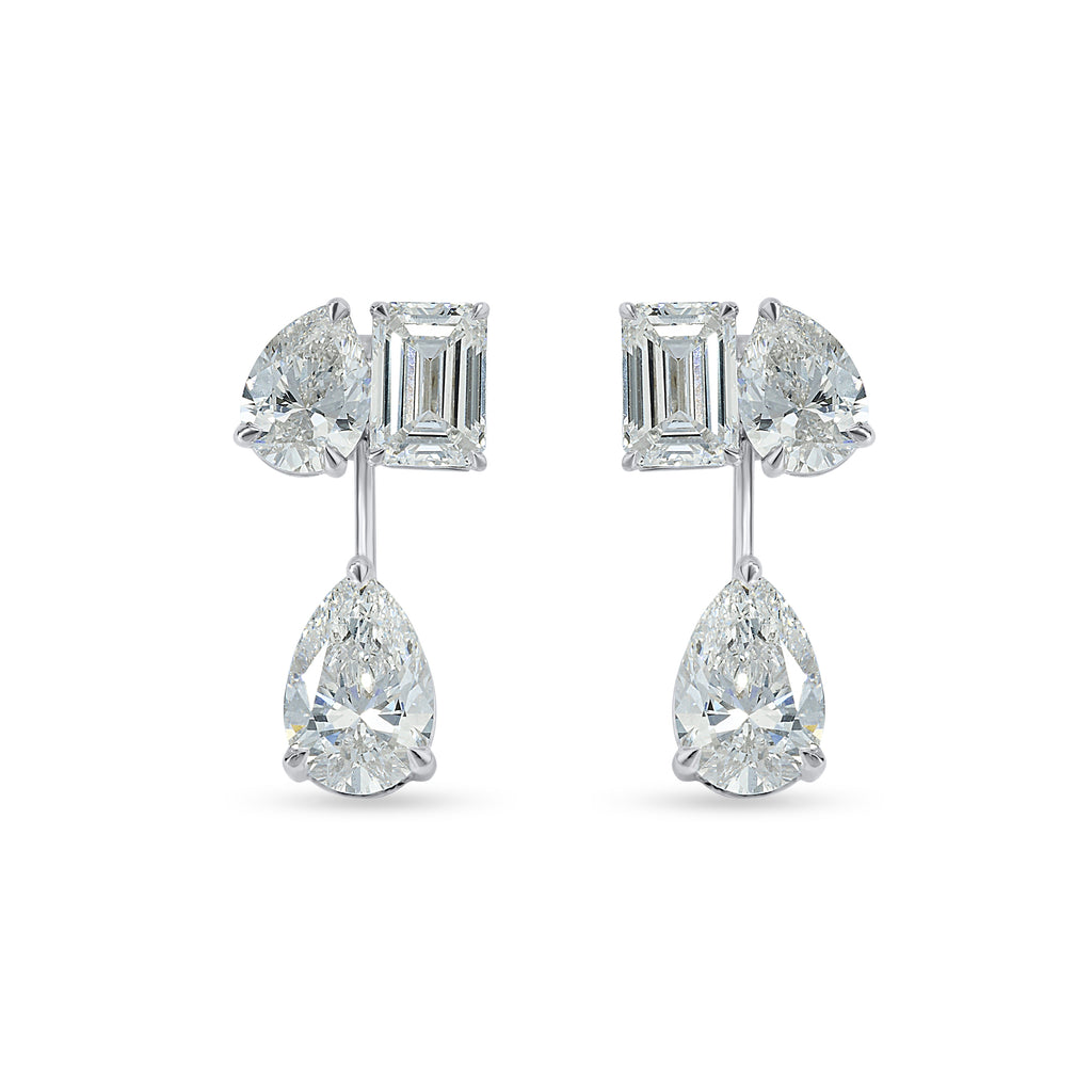 Multi Stone Cascade Duet Earrings With Emerald And Pear Cut Lab Grown Diamonds