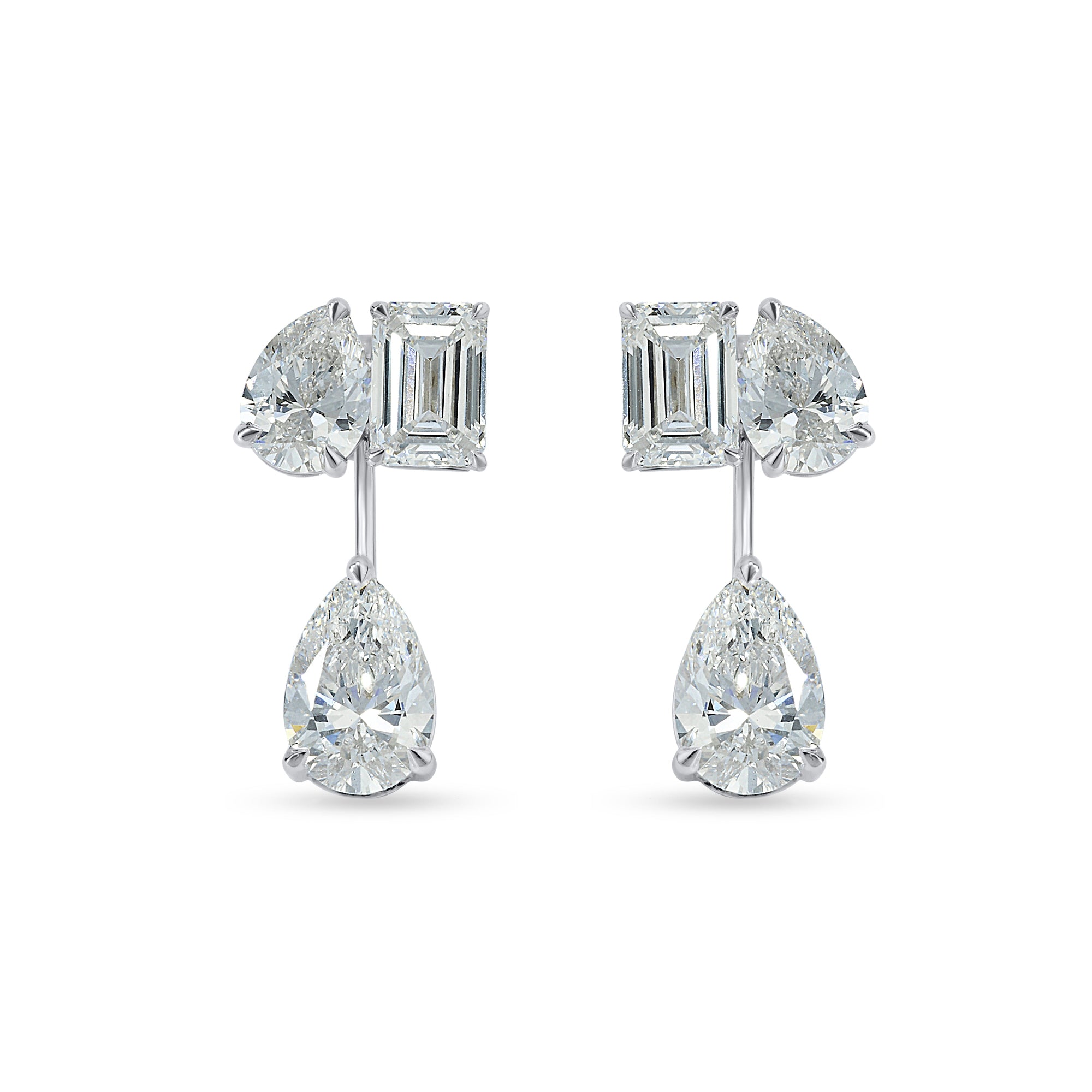 Multi Stone Cascade Duet Earrings With Emerald And Pear Cut Lab Grown Diamonds