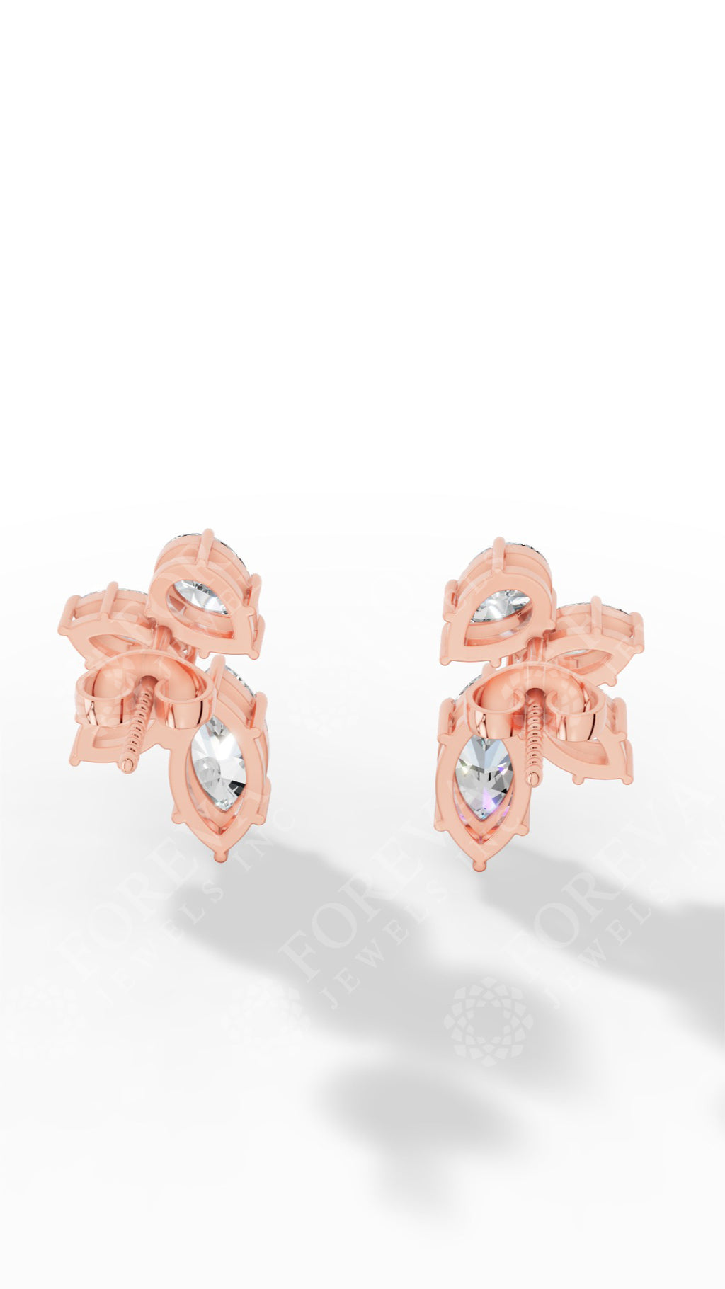 Multi-Stone Stud Earrings With Combination Of Marquise And Pear Cut 10K Rose Gold 1.3 CTW