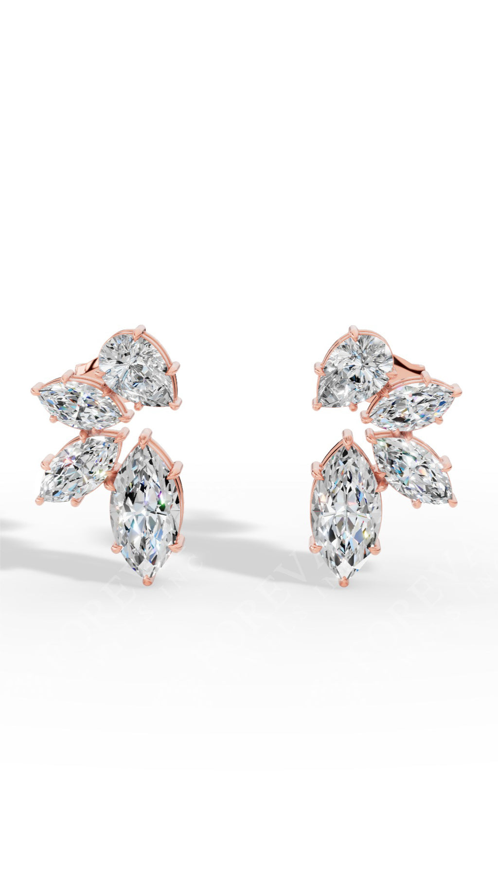 Multi-Stone Stud Earrings With Combination Of Marquise And Pear Cut 10K Rose Gold 1.3 CTW