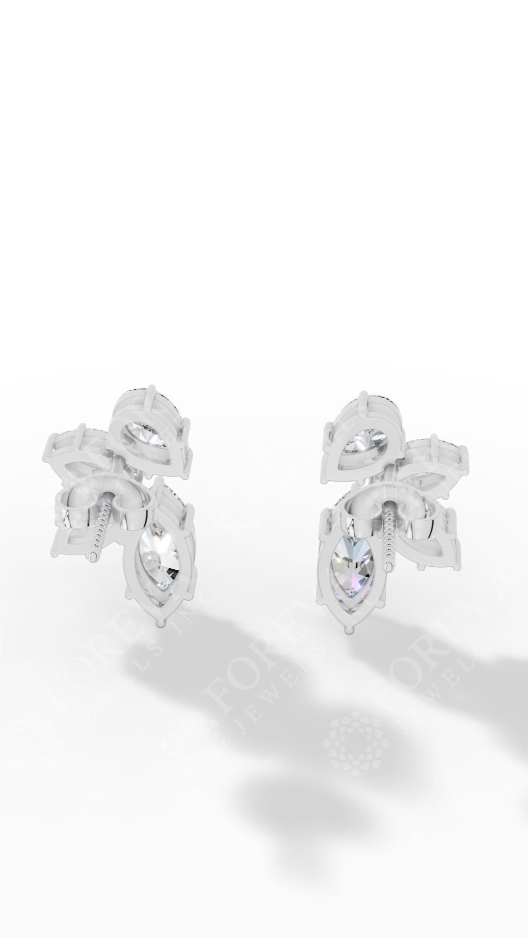 Multi-Stone Stud Earrings With Combination Of Marquise And Pear Cut 10K White Gold 1.3 CTW