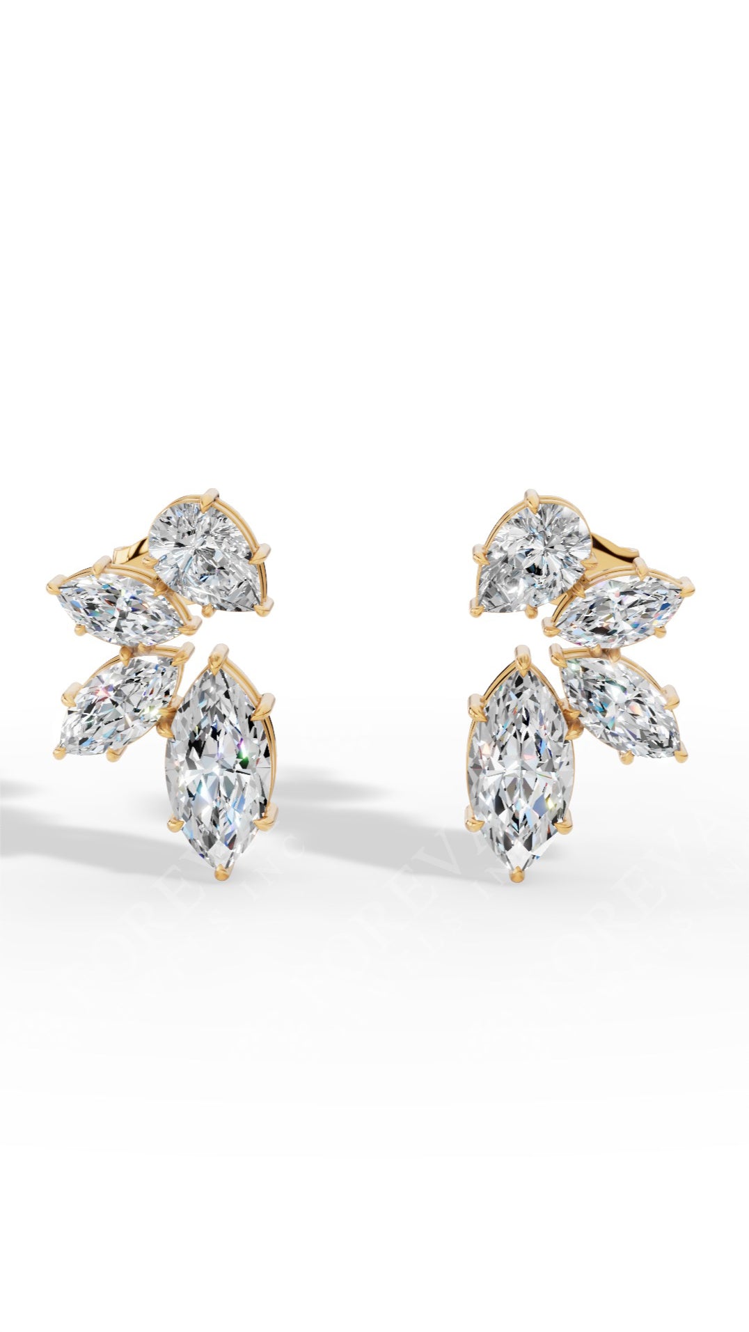 Multi-Stone Stud Earrings With Combination Of Marquise And Pear Cut 10K Yellow Gold 1.3 CTW