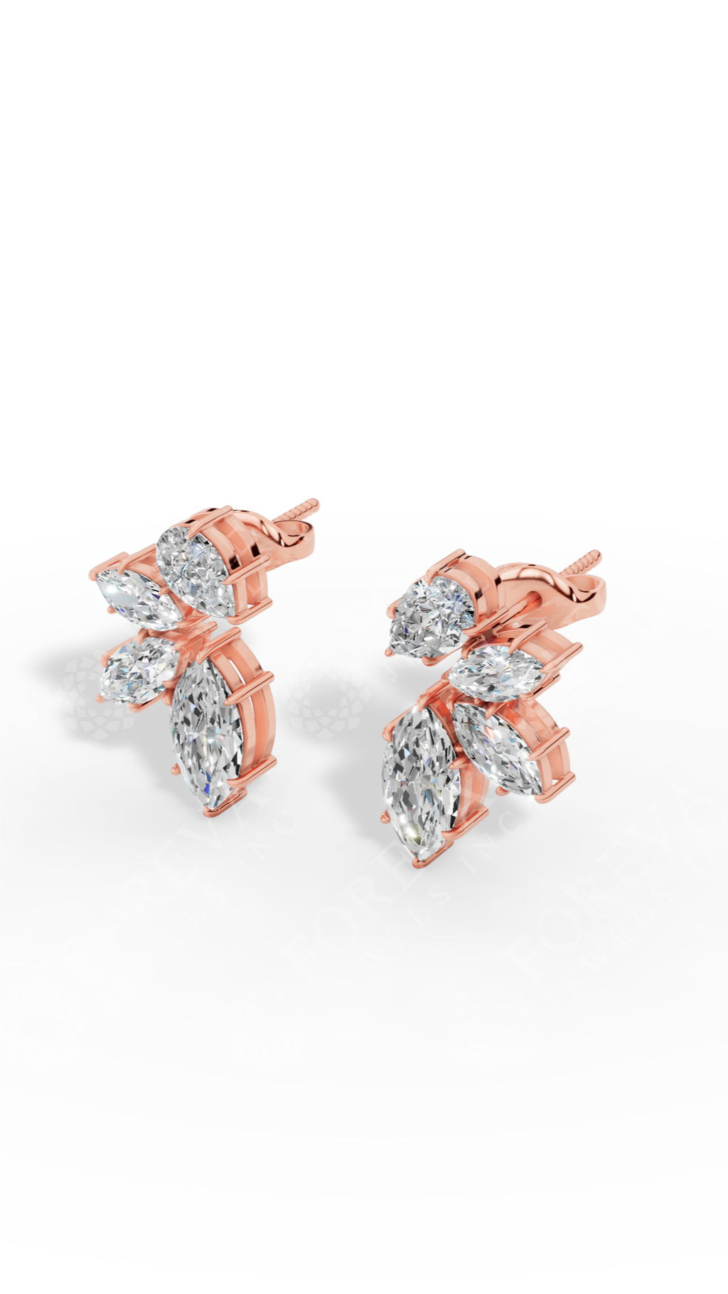 Multi-Stone Stud Earrings With Combination Of Marquise And Pear Cut 14K Rose Gold 1.3 CTW