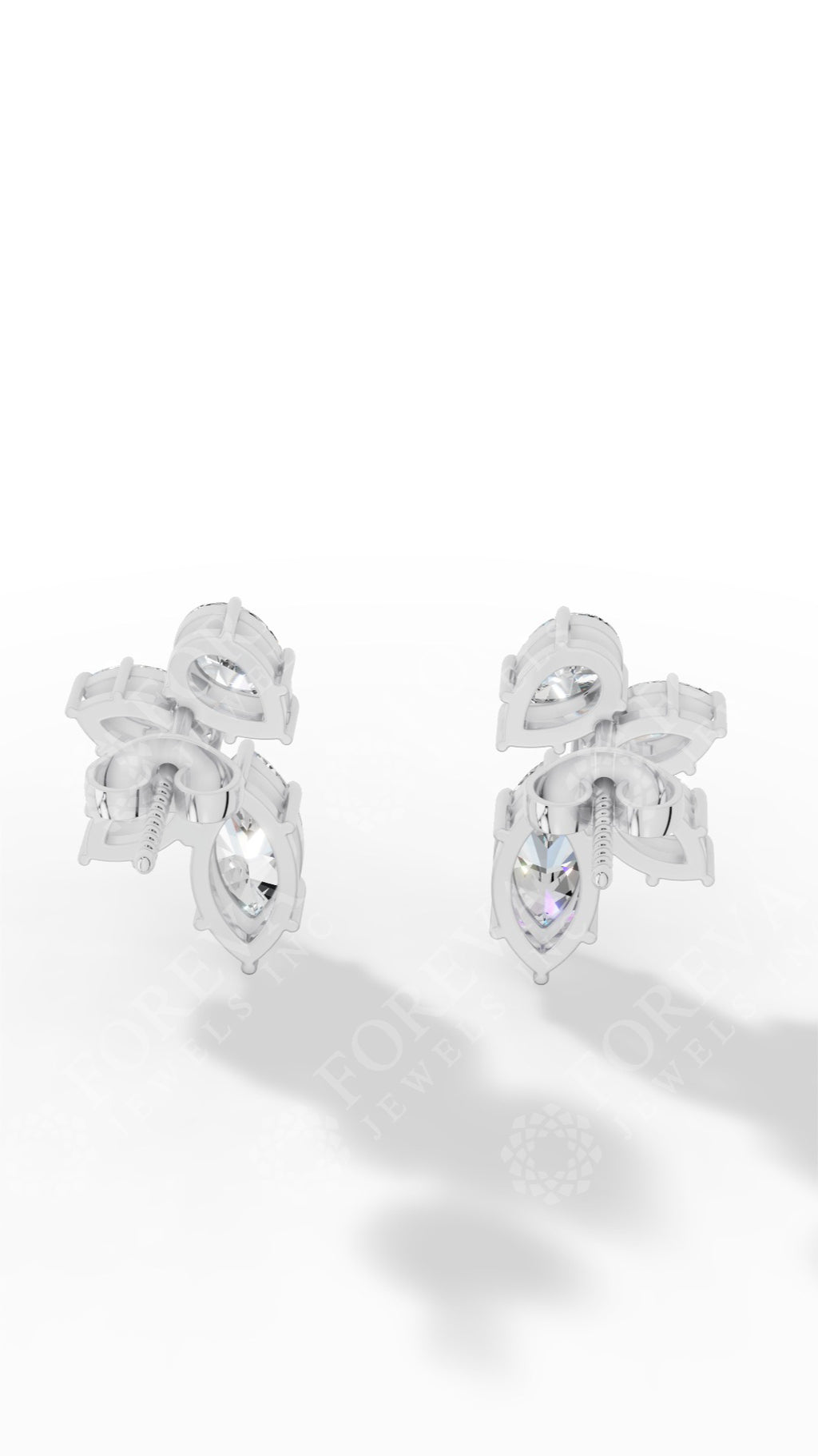 Multi-Stone Stud Earrings With Combination Of Marquise And Pear Cut 14K White Gold 1.3 CTW