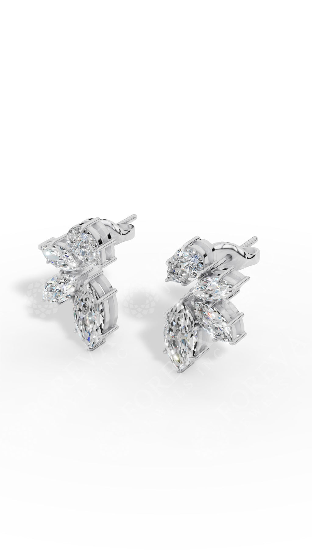 Multi-Stone Stud Earrings With Combination Of Marquise And Pear Cut 14K White Gold 1.3 CTW