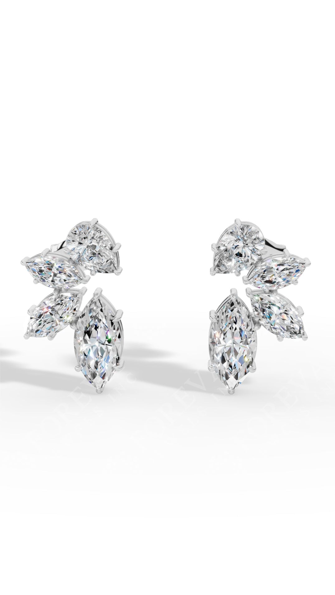 Multi-Stone Stud Earrings With Combination Of Marquise And Pear Cut 14K White Gold 1.3 CTW