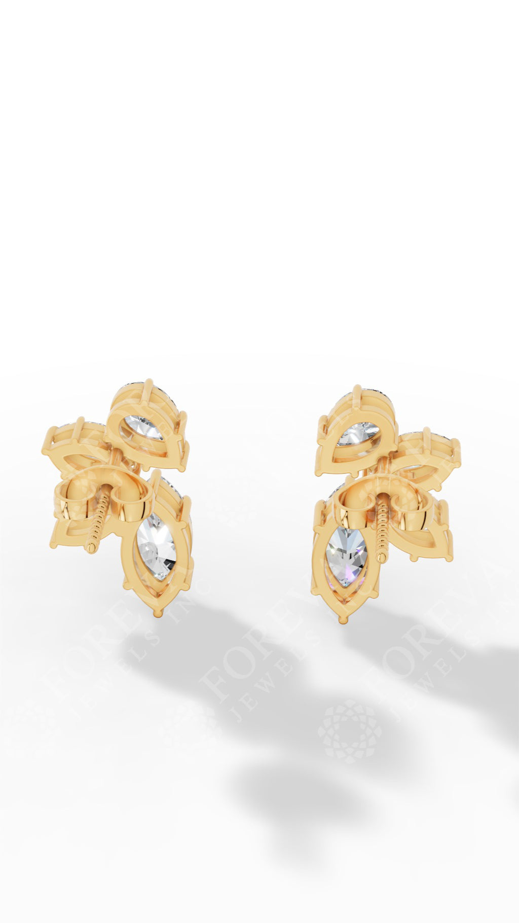 Multi-Stone Stud Earrings With Combination Of Marquise And Pear Cut 14K Yellow Gold 1.3 CTW