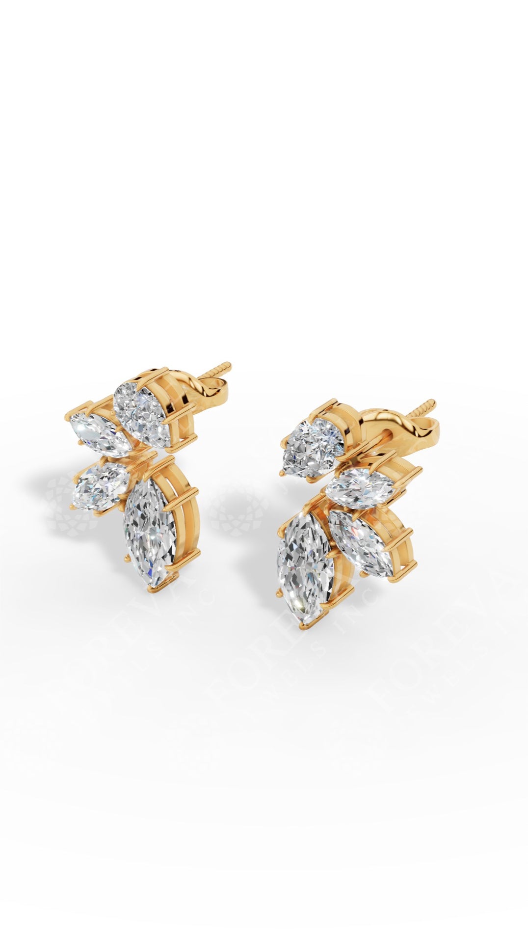 Multi-Stone Stud Earrings With Combination Of Marquise And Pear Cut 14K Yellow Gold 1.3 CTW