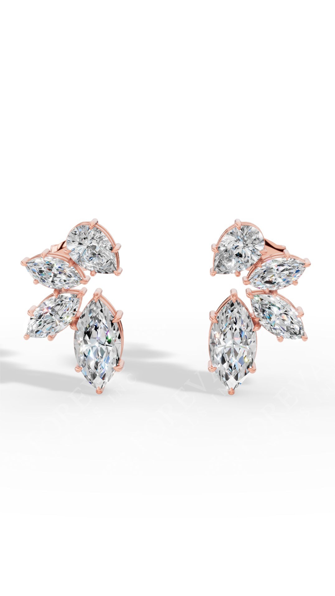 Multi-Stone Stud Earrings With Combination Of Marquise And Pear Cut 18K Rose Gold 1.3 CTW