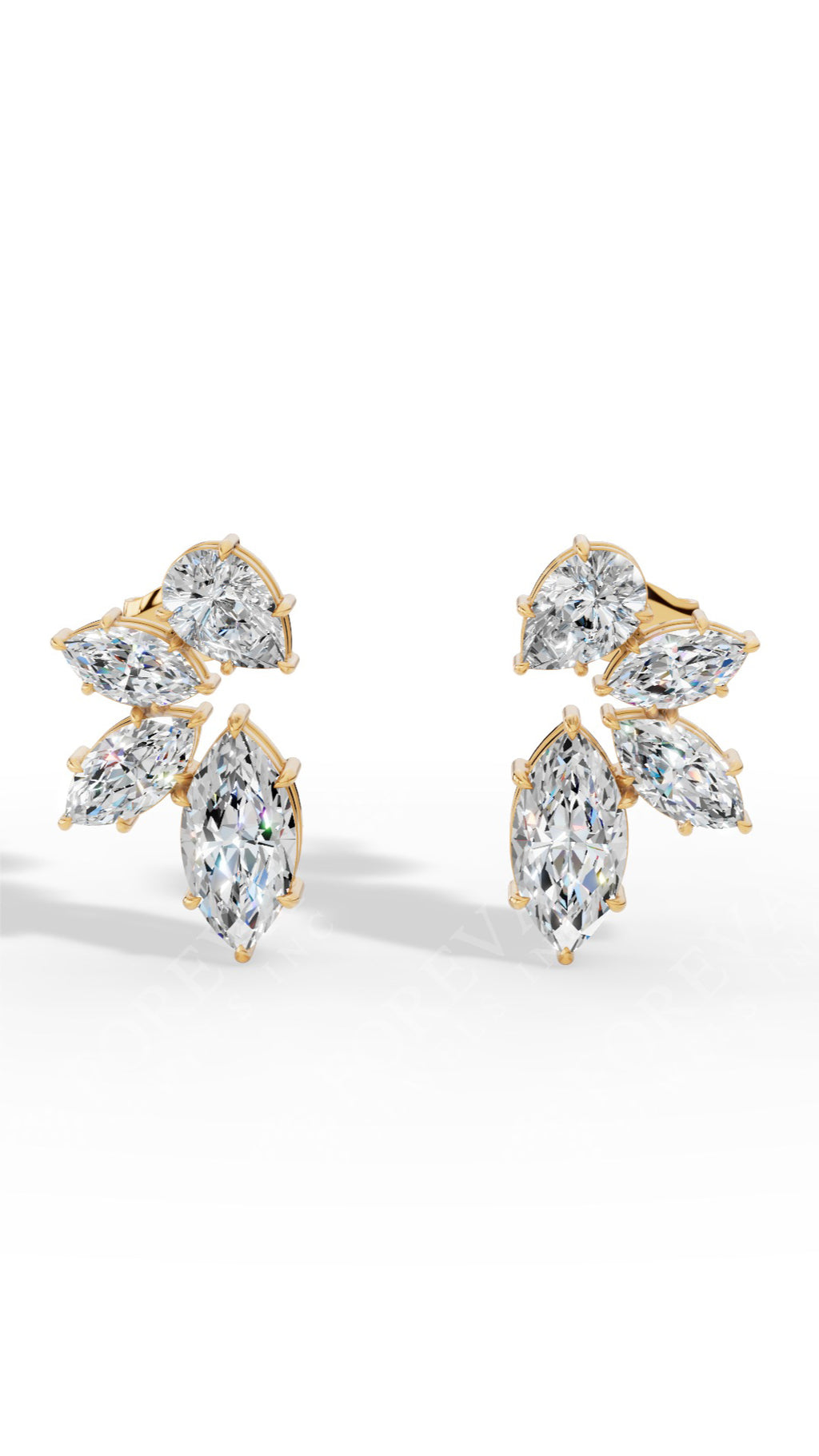 Multi-Stone Stud Earrings With Combination Of Marquise And Pear Cut 18K Yellow Gold 1.3 CTW