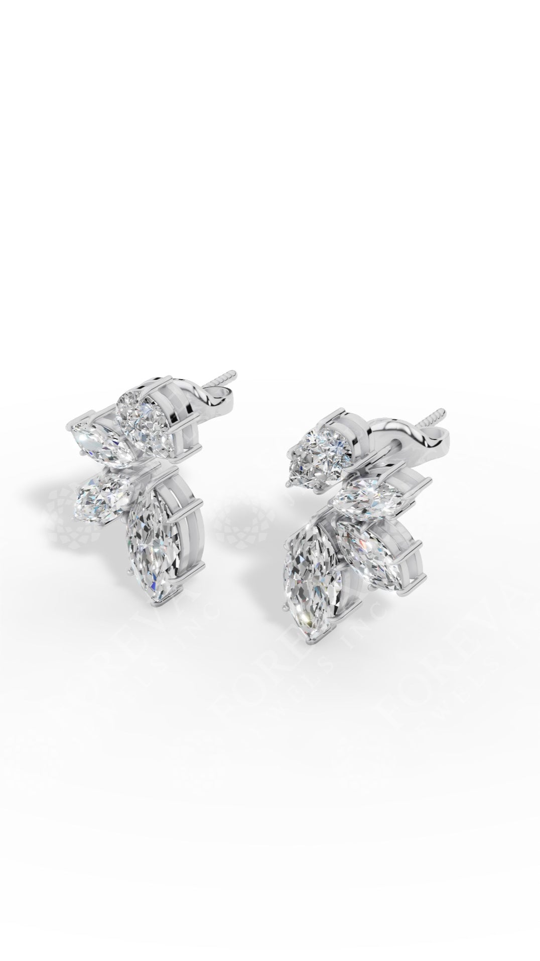 Multi-Stone Stud Earrings With Combination Of Marquise And Pear Cut 925 Sterling Silver 1.3 CTW