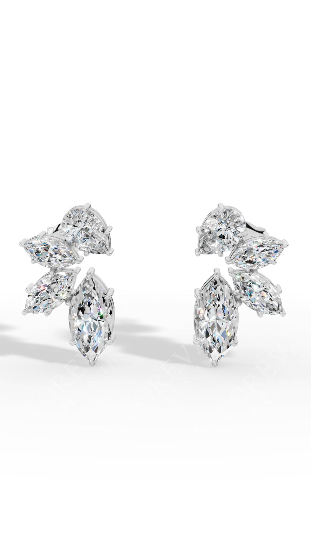 Multi-Stone Stud Earrings With Combination Of Marquise And Pear Cut 925 Sterling Silver 1.3 CTW