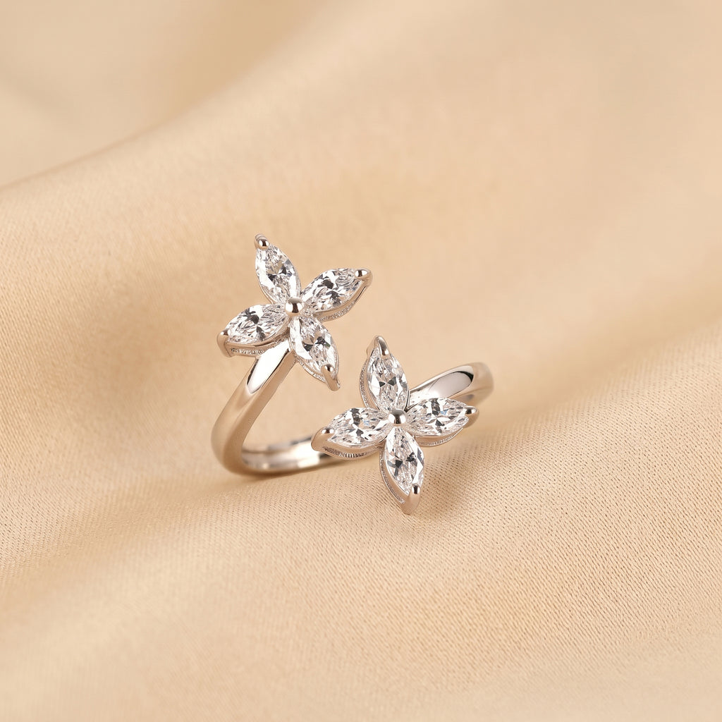 Nature-Inspired Marquise Lab Grown Diamond Bypass Ring in 10K White Gold 1.12 CTW
