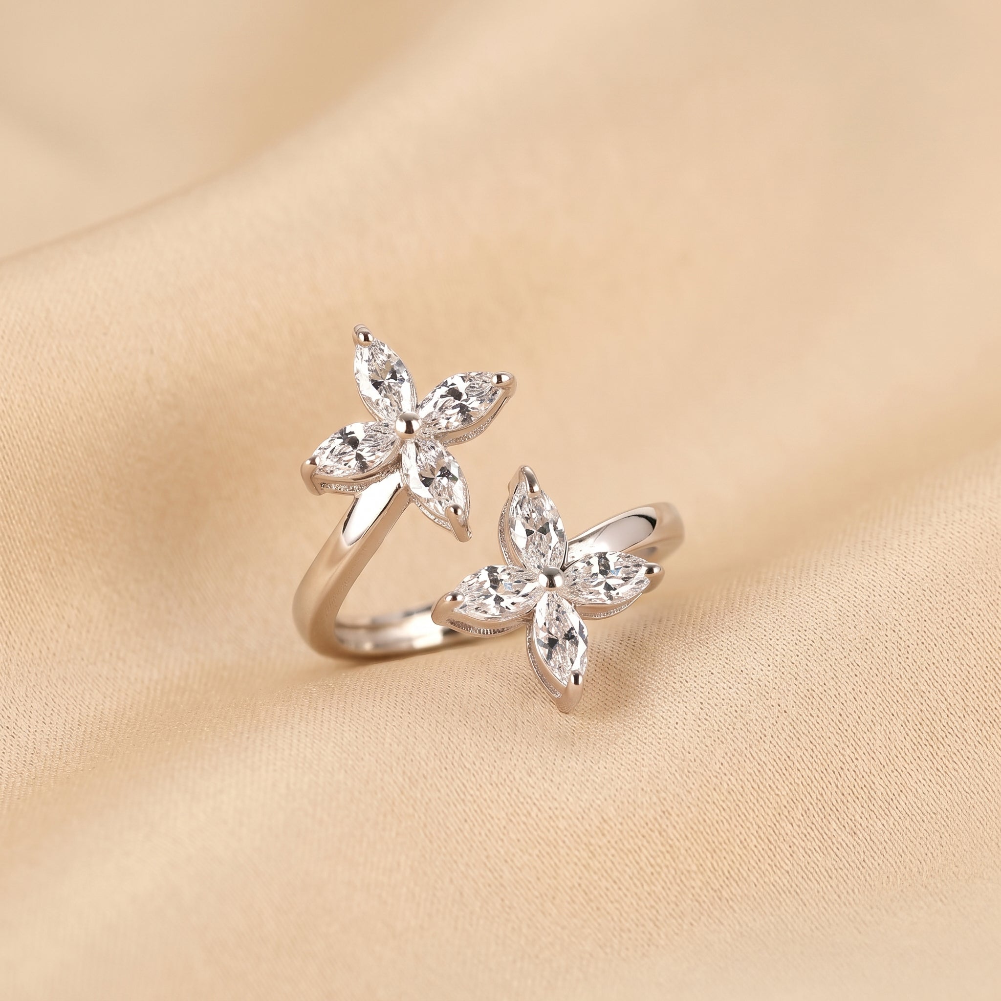 Nature-Inspired Marquise Lab Grown Diamond Bypass Ring in 18K White Gold 1.12 CTW