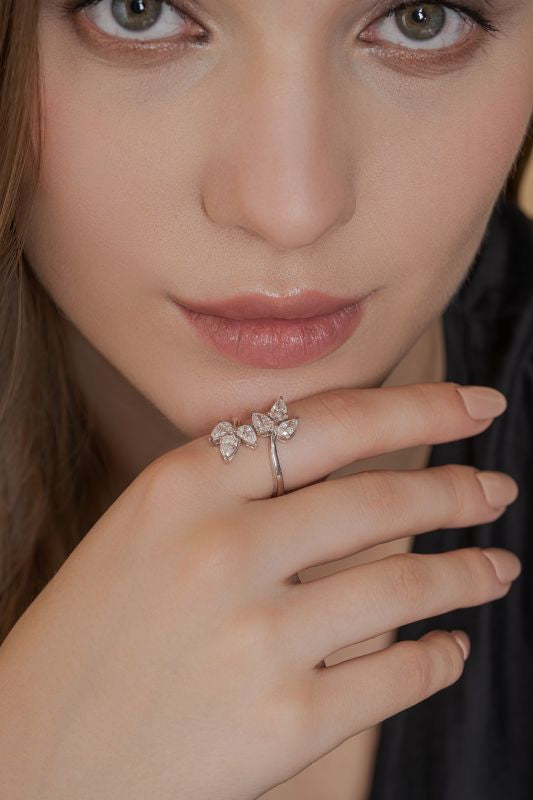 Nature-Inspired Pear Lab Grown Diamond Bypass Ring in 10K White Gold 2 CTW