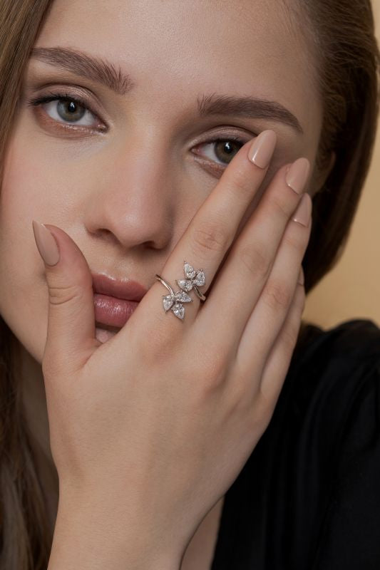 Nature-Inspired Pear Lab Grown Diamond Bypass Ring in 10K White Gold 2 CTW